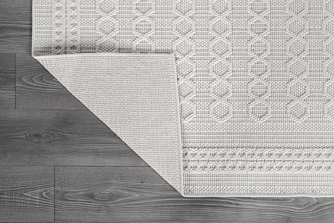 Micro Loop Indoor Rug White 9x12 Boho Geometric Neutral Area Rugs for Living Room Soft Luxury Modern Low and High Pile Durable Stain Resistant Non-Shedding Indoor Area Carpet 9 x 12