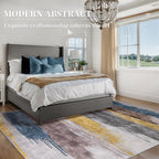 Ciicool Modern Abstract Rug for Living Room, 5'x7' Machine Washable Area Rug Non-Slip Rug, Low-Pile Contemporary Indoor Dining Floor Carpet for Bedroom Office Under Table Home Decor Yellow Blue Gray