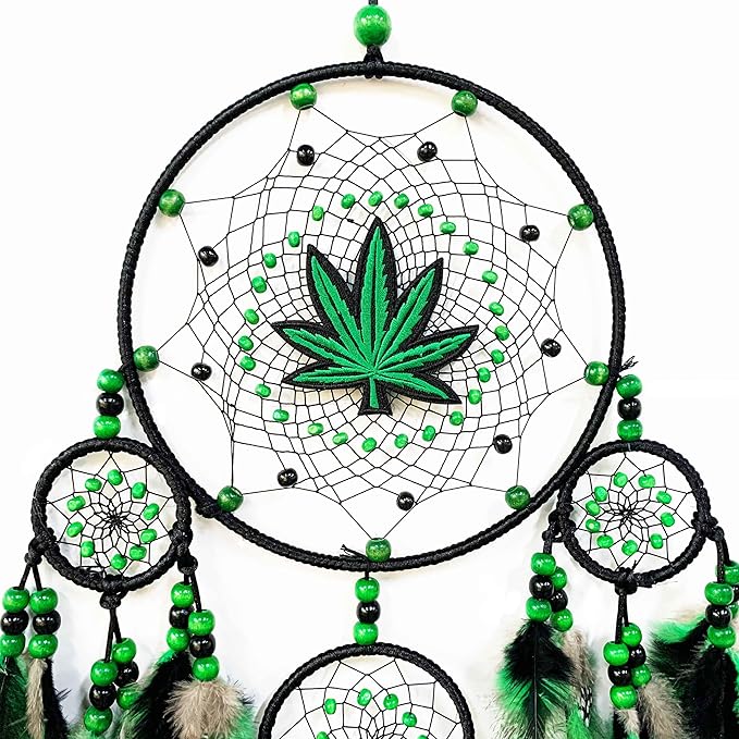 Large Green Leaf Weed Dream Catchers for Bedroom Adult Green Boho Dream Catcher Wall Decor Dorm Living Room Hanging Decoration Festival Gifts