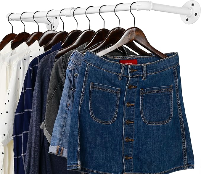 WEBI Clothing Rack Wall Mount,32" Industrial Pipe Clothes Rack,Heavy Duty Iron Garment Bar,Retail Display Clothes Rod for Closet,Laundry Room,White