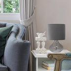 Simple Designs LT2063-SMG Small Glass Raindrop Bedside Table Lamp with Gray Fabric Shade, Smoke