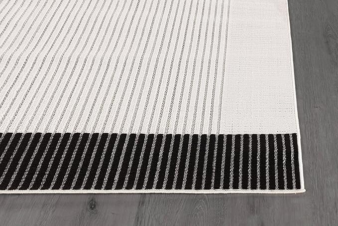 Modern Micro Loop Indoor Area Rugs for Living Room Bedroom Kitchen Geometric Striped Black-White 6x9 Luxury Durable Low and High Pile Non-Shedding Stain Resistant Soft Area Carpet 6 x 9