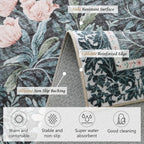 Washable 8x10 Area Rug - Light Green Vintage Floral with Ornate Border, Soft Low Pile Carpet for Living Room, Dining Room Under Table, Bedroom Non-Slip, Stain Resistant & Durable
