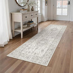 2x6 Runner Rug Gray Washable Vintage Hallway Kitchen Carpet Small Long Non Slip Soft Low Pile Thin Bedroom Retro Accent Throw Rug Laundry Dining Living Room Bathroom