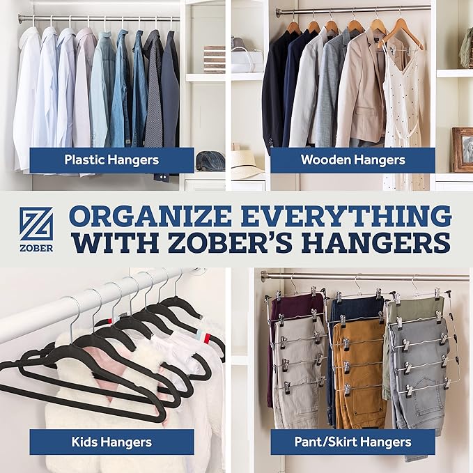 ZOBER Purple Velvet Hangers 50 Pack - Clothes Hangers, Coat Hanger for Pants & Dress Clothes - Non Slip w/ 360 Degree Swivel, Holds up to 10 lbs - Strong Felt Hanger for Clothing