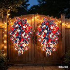 2 Pack 21'' Patriotic Teardrop Swag Wreaths for Cabinets Artificial 4th of July Swag Wreath with Red White Blue Tulips Floral and Berries for Independence Day Memorial Day Front Door Porch Window Wall