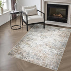Washable Area Rug 3x5 Entryway Rug: Washable Modern Abstract Soft Thin Rug Indoor Floor No Slip Stain Resistant Carpet for Bedroom Dining Room Farmhouse Nursery Home Office - Brown Grey