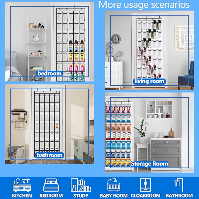 over the door shoe organizer,2025 upgraded,shoe organizer,35 Huge pockets,over door shoe organizer,Store size 13 shoes,shoe organizer,Strong material,hooks Suitable for various doors,White/black
