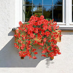 Artificial Hanging Flowers for Outdoors, 4 PCS UV Resistant Faux Plants Silk Realistic 150 Morning Glory Each Vines, Fake Plastic Floral for Garden Patio Spring Summer Decor, Red