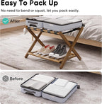 Smuxee Fully Assembled Black Walnut Luggage Rack, Upgraded Bamboo Foldable Suitcase Stand with 5 Nylon Straps, Luggage Holder with Shelf for Guest Room Bedroom Hotel