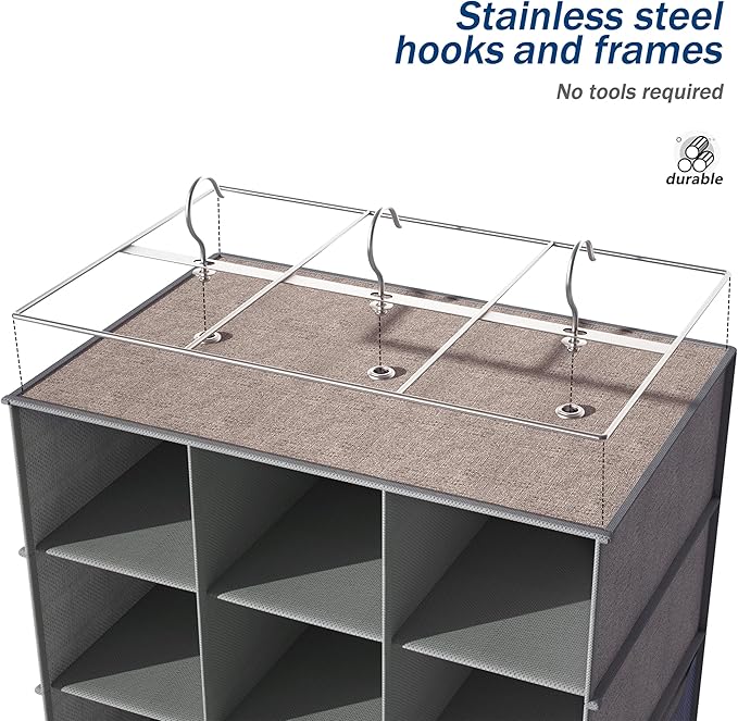 coastal rose Hanging Shoe Organizer, 30 Sections Hanging Shoe Organizer for Closet with 6 Mesh Pockets, Space Saving Hanging Shoe Rack, Grey Closet Shoe Organizer