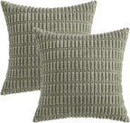 MIULEE Pack of 2 Corduroy Decorative Throw Pillow Covers 18x18 Inch Soft Boho Striped Pillow Covers Modern Farmhouse Home Decor for Summer Sofa Living Room Couch Bed Light Olive Green