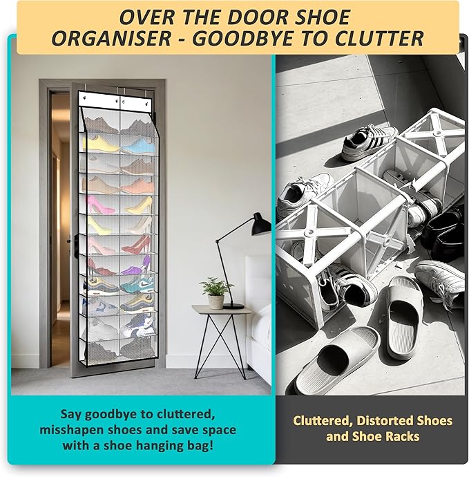 24-Pair Over Door Shoe Organizer for Family & Kids, Double Sided | Hanging Storage for Sneakers, Boots, Toys & Room Organization-Pearl White