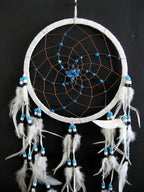 Dream Catcher Dreamcatcher - White Suede with Turquoise Stone - Hand Crafted, Large Size - 28" Long x 9" Diameter - OMA Brand (White)