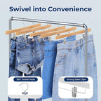 SereneLife 10 Pack Skirt and Pant Hanger with Adjustable Non-Slip Steel Clips, Premium Wooden, 360° Swivel Hook & 10 lb Capacity – Space-Saving Heavy-Duty Hangers for Jeans, Shorts & Slacks (Natural)