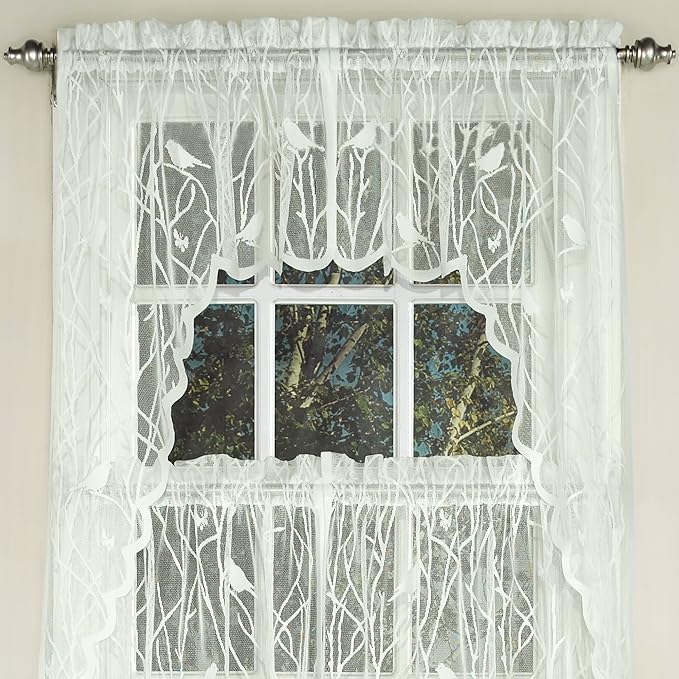 Sweet Home Collection Kitchen Window Tier, Swag, or Valance Curtain Treatment in Stylish and Unique Patterns and Designs for All Home Décor, Songbird Ivory