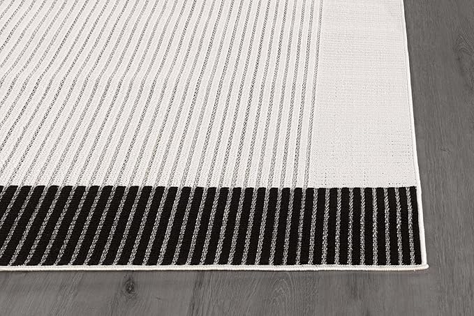 Modern Micro Loop Indoor Area Rugs for Living Room Bedroom Kitchen Geometric Striped Black-White 4x6 Luxury Durable Low and High Pile Non-Shedding Stain Resistant Soft Area Carpet 4 x 6