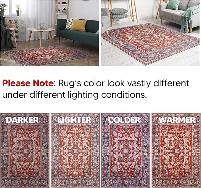 Keen Home Design 5x7 Rug - Machine Washable Area Rug with Non-Slip Backing, Ideal for Living Room, Dining Room, Bedroom - Vintage, Easy Clean, Durable, Low Pile Rug - (5' x 7')