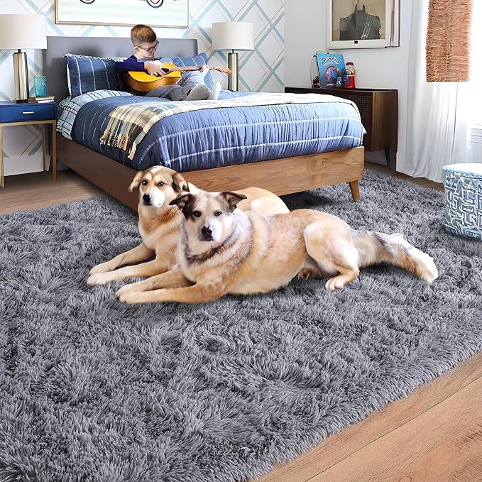 Rugs for Living Room 8x10, Soft Shaggy Modern Shag Area Rug for Bedroom, Upgrade Non-Slip Plush Fluffy Carpet for Kids Boys Girls Room Home Decor Aesthetic, Grey