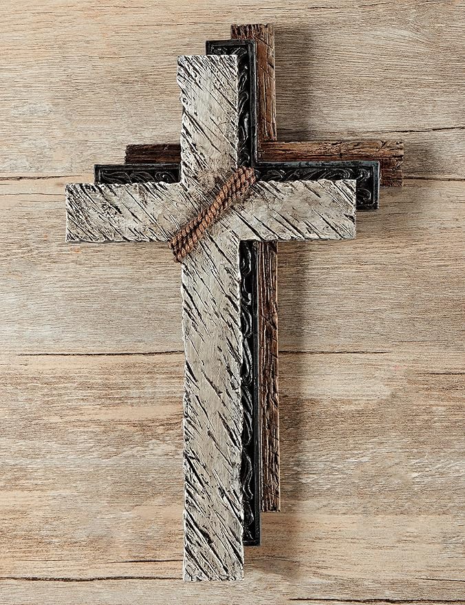 Eagrafts Rustic Decorative Layered Wood Texture Resin Wall Cross, Home Wall Decor