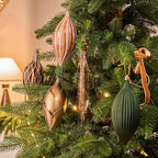 JORNOY Finial Drop Christmas Ornaments for Tree Decorations, 150mm/6inch Shatterproof Plastic Hanging Large Tear Drop Baubles Bulk for Holiday Home Party Decor with String, 8 Pack, Earth Tone