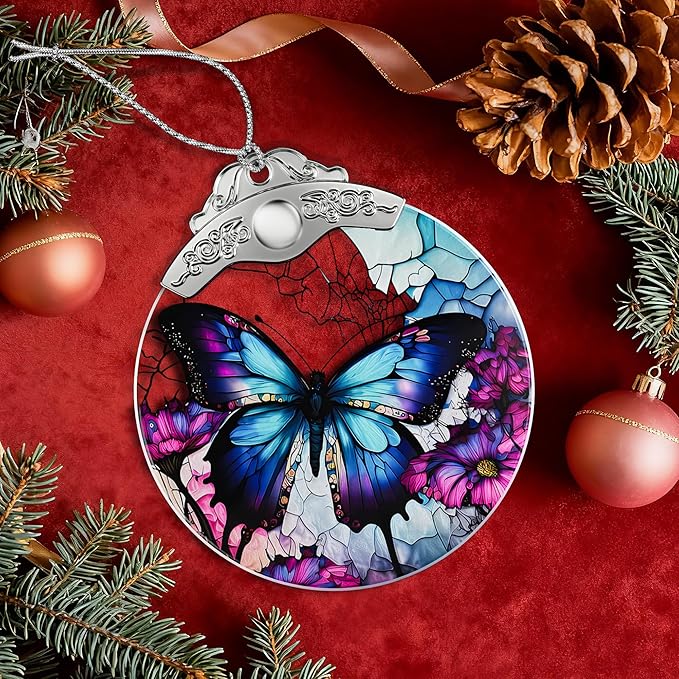 Butterfly Gifts for Women, Stained Glass Ornaments, Purple Butterfly Decorations, Hanging Holiday Presents Idea, Car Hanging Ornaments, Car Charm, Mirror Accessories