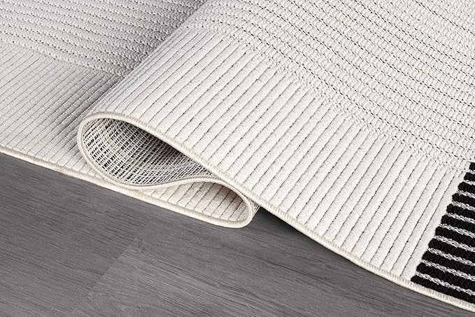 Modern Micro Loop Indoor Area Rugs for Living Room Bedroom Kitchen Geometric Striped Black-White 8x10 Luxury Durable Low and High Pile Non-Shedding Stain Resistant Soft Area Carpet 8 x 10