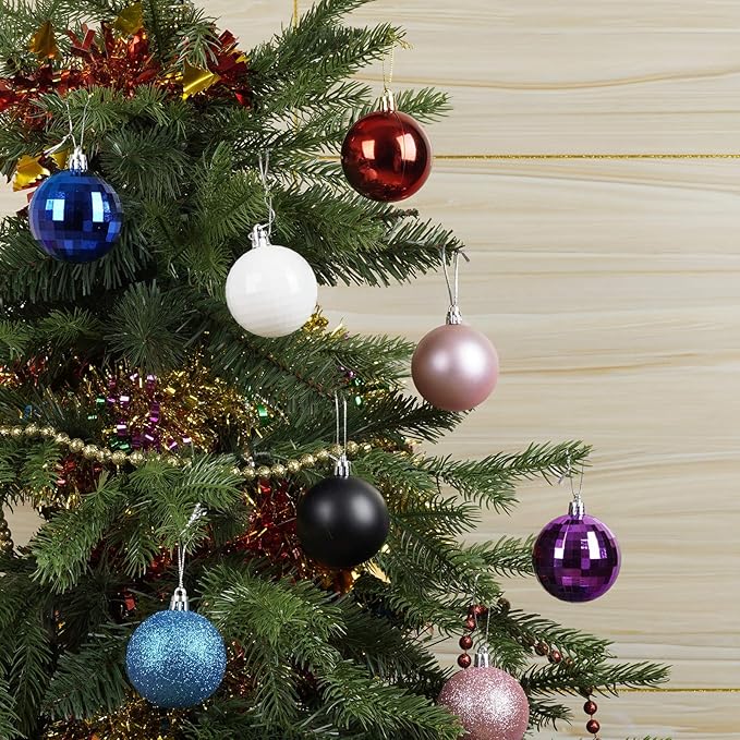 Emopeak 24Pcs Christmas Balls Ornaments for Xmas Christmas Tree - 4 Style Shatterproof Christmas Tree Decorations Hanging Ball for Holiday Wedding Party Decoration (Silver, 2.4"/6.2CM)