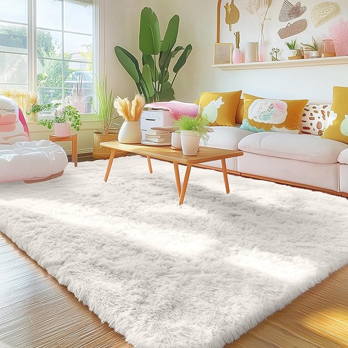 OLANLY 4x11 Area Rugs for Living Room Bedroom, Machine Washable Soft Fluffy Shaggy Bedside Rug, Indoor Floor Carpet for Kids Girls and Boys, Dorms, Nursery Rooms, Home Decor Aesthetic, Ivory