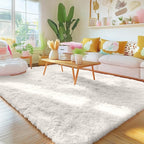 OLANLY 4x11 Area Rugs for Living Room Bedroom, Machine Washable Soft Fluffy Shaggy Bedside Rug, Indoor Floor Carpet for Kids Girls and Boys, Dorms, Nursery Rooms, Home Decor Aesthetic, Ivory