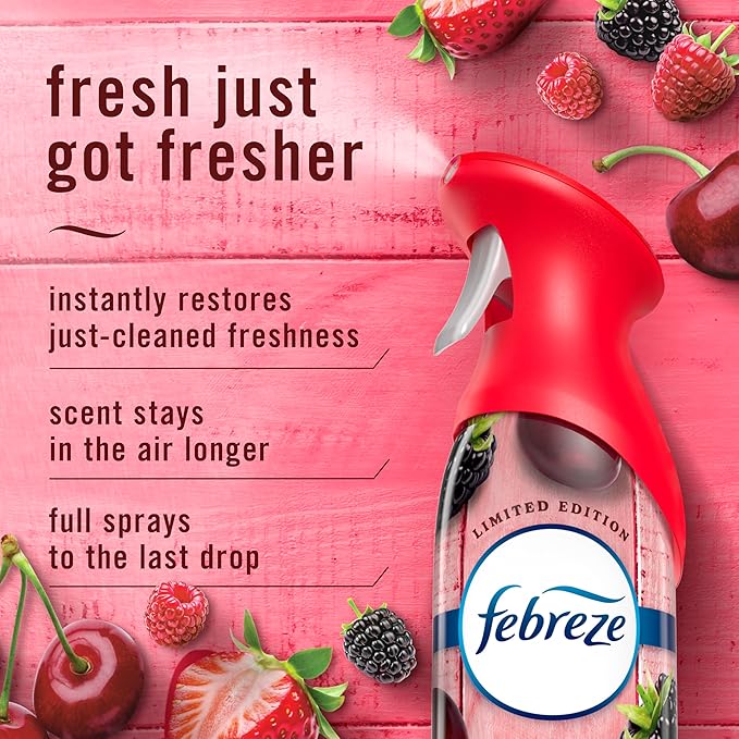 Febreze Air Mist, Air Freshener Spray, Odor Fighting Room Spray, Deodorizer for Home Bathroom Kitchen Office Apartment Dorm Room Classroom, Cherries & Berries Scent, 8.1oz (Pack of 3)