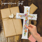 VZVCTFS White Multicolored Wildflowers Cross Wall Decor with Scripture - John 6:35 Wooden Christian Sign, Rustic Farmhouse Inspirational Gift for Home, Easter Christmas Hanging Art (6.5x10 Inch)（A07）