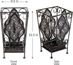 Dualplex Umbrella Holder Umbrella Stand Rack Metal Entry Hallway Décor w/Removable Drip Tray for Home Office Holds Umbrellas Canes Walking Sticks 16" Tall (Square, Antique)