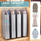 10" Gusseted Garment Bags for Hanging Clothes with clear window, 60" Suit Bags for Open Closet Storage, Clothing Cover for Coat, Dress, Jacket, Shirt, Fur Wardrobe Protector, 4 Packs