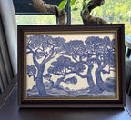 Vintage Gold Framed Wall Art Oak Tree Forest Painting Canvas Prints Blue Woodland Nature Landscape Picture Moody Botanical Poster Artwork for Living Room Bedroom, 9x11in