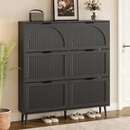 Shoe Cabinet for Entryway with 6 Flip Drawers, Slim Wooden Shoe Storage Organizer with Modern Fluted Pannel，Freestanding Narrow Hidden Shoe Rack for Hallway, Foyer, Living Room
