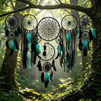 Set of 5 Boho, Hanging Large Boho Dream Catcher Wall Hanging Moon Dream Catcher Set Dream Catchers Wall Decor for Vintage Wedding Home Decorations (Black Blue)