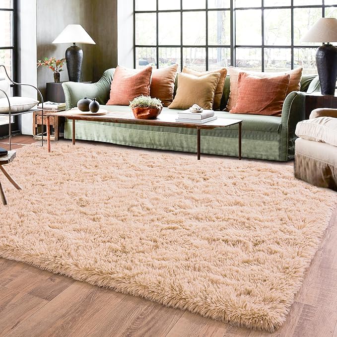 Rugs for Living Room 5x7, Soft Shaggy Modern Shag Area Rug for Bedroom, Upgrade Non-Slip Plush Fluffy Carpet for Kids Boys Girls Room Home Decor Aesthetic, Camel