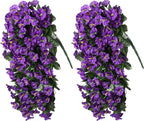 HyeFlora Artificial Fake Hanging Flowers Plants for Outdoor Outside Summer Decoration, 2PCS Faux Silk Morning Glory Purple UV Resistant Look Real Trailing Vines for Home Planter Porch Patio