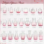 Der Rose Pink Glass Bud Vases Set of 20, Small Bud Vases for Flowers, Rustic Wedding Centerpieces and Home Decor