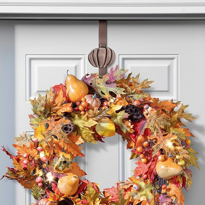 Haute Decor Adapt Adjustable Length Door Wreath Hanger with Interchangeable Icons (Oil-Rubbed Bronze-Reindeer/Pumpkin/Butterfly/Fleur de lis) - 4 Wreath Hangers in 1
