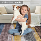 Ciicool Modern Abstract Yellow Gray Rug for Living Room, 4'x6' Machine Washable Area Rug Non-Slip Rug, Low-Pile Contemporary Indoor Dining Floor Carpet for Bedroom Office Under Table Home Decor