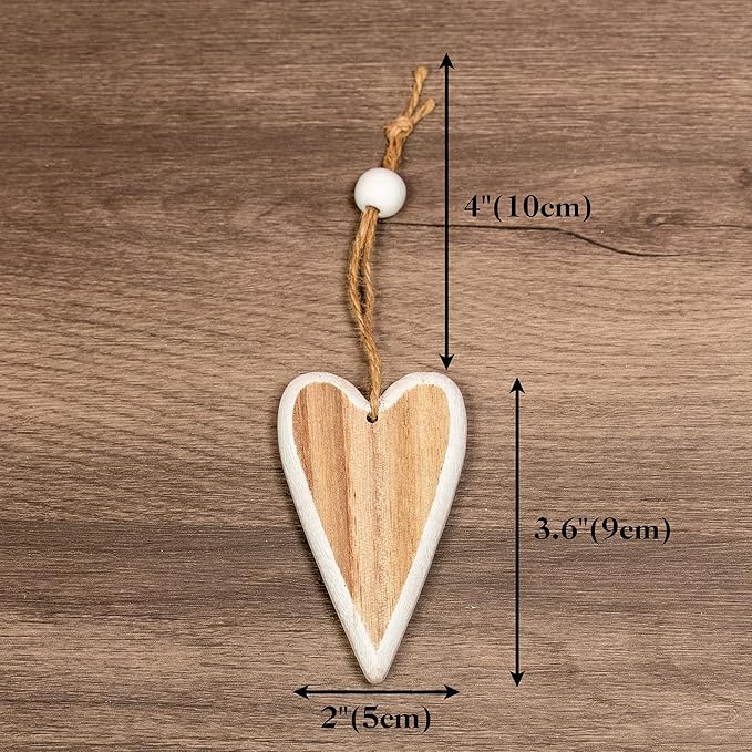Sun&Beam Heart-Shaped Wooden Decorative 2Pcs Hanging Handmade Hearts Ornaments for Wedding Party Valentine Christmas Home Decoration Car Décor (S-#4, 2Pcs)