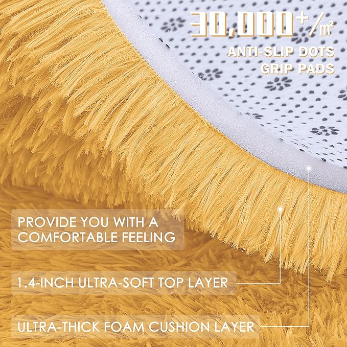OLANLY 2x4 Machine Washable Runner Rugs for Hallway, Soft Fluffy Shaggy Bedside Rugs for Bedroom, Living Room, Indoor Floor Carpet for Kids Girls and Boys, Home Decor Aesthetic, Mustard Yellow