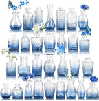 Der Rose Blue Glass Bud Vases Set of 30, Small Bud Vases for Flowers, Rustic Wedding Centerpieces and Home Decor