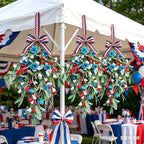 2 Pack 21'' 4th of July Swag Wreaths for Cabinets Independence Day Floral Teardrop Wreath with Artificial Flower and Eucalyptus Leaves Wreath Hanger for Farmhouse Front Door Porch Window Wall