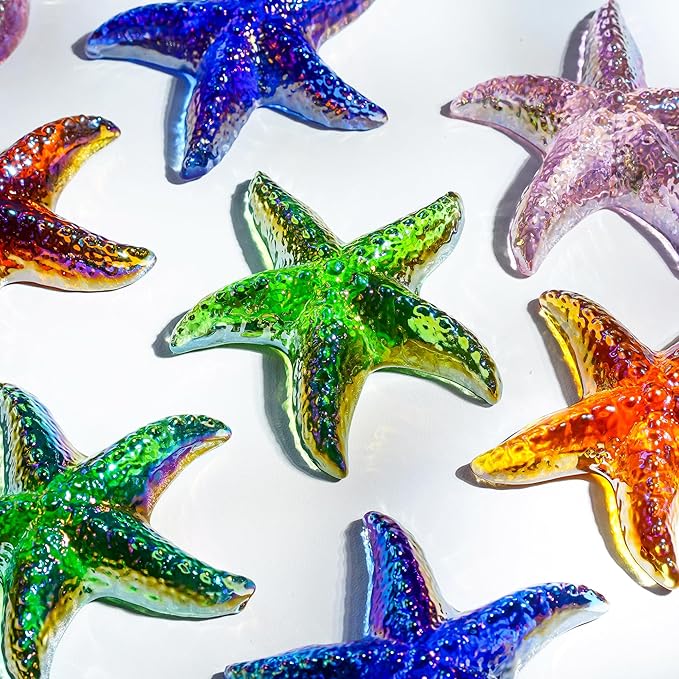H&D HYALINE & DORA Glass Starfish Green Handmade Glass Sea Animal Figurine Mini Starfish Collectible Ornament for Beach Decor