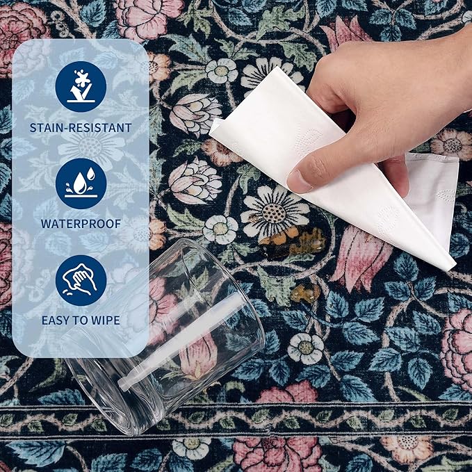 GarveeHome Indigo Blue Vintage Floral 2x6 Runner Rug Washable Kitchen Rugs Non Slip Boho Long Rug for Hallways Bedroom Entryway Bathroom Mat with Rubber Back