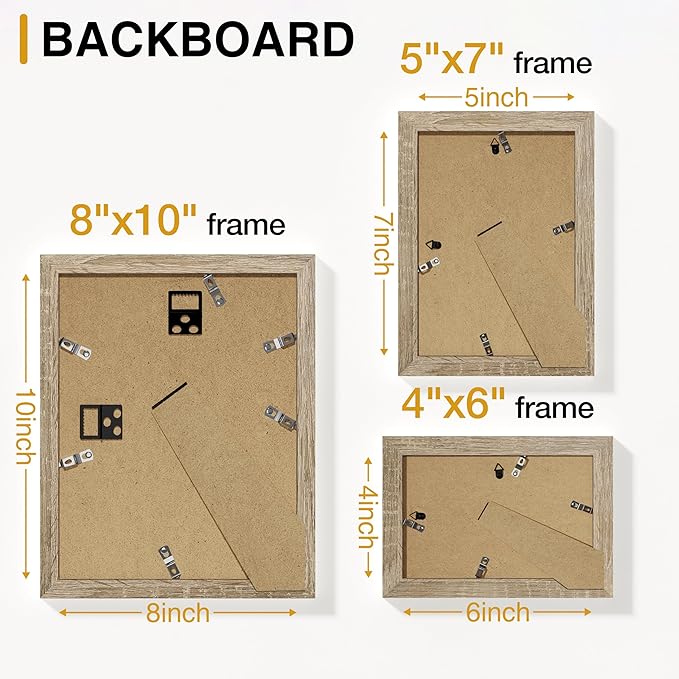 Vittanly Picture Frames Set of 10, Picture Frames Collage Wall Decor with Two 8x10, Four 5x7, and Four 4x6 Photo Frames, Gallery Wall Frame Set for Wall or Tabletop Display, Light Wood