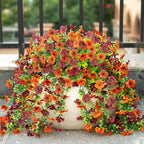 Artificial Hanging Flowers for Outdoors Fake Plants Decoration, 2 Packs Faux Silk Daisy Flower Realistic Outdoor Flowers UV Resistant Porch Patio Window Yard Indoor Spring Decor(Orange Brown)